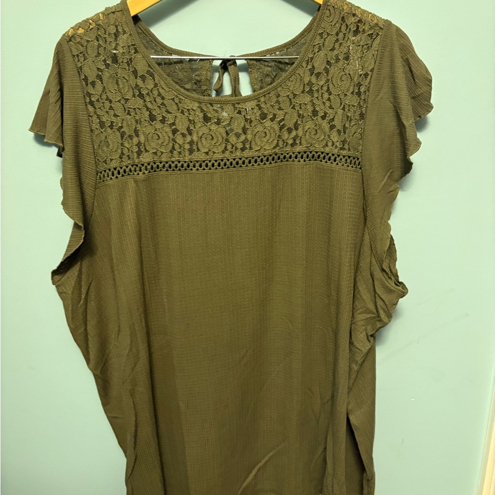 Torrid Green Flutter Sleeve Ruffled Blouse